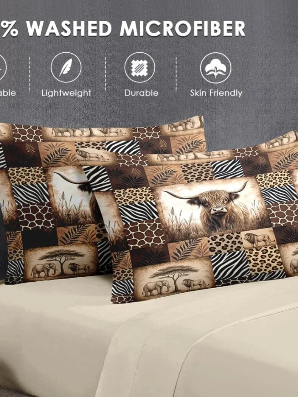 Full Size Comforter Set with 2 Pillowcases & 2 Shams, Highland Cow Leopard 7 Pcs